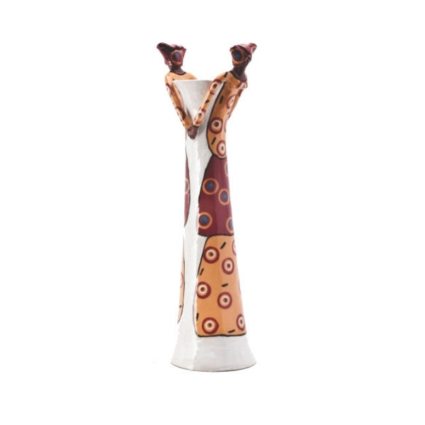 2LADY TALL VASE: WHITE ON WHITE